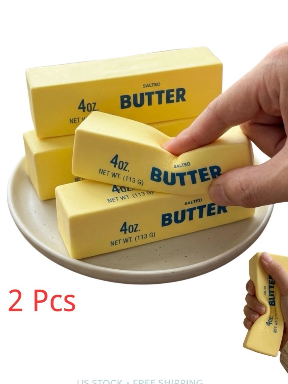 2 Pcs Salted Butter Squishy Toy Stress Relief Fake Food Prop 4oz Novelty Pack - Picture 11 of 11